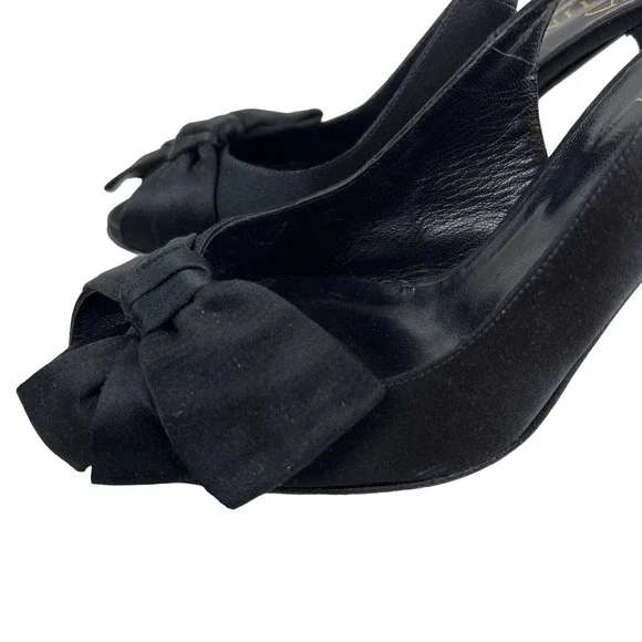VALENTINO Garavani Candy Black Satin Bow Peep Toe Slingback Pumps - IT 39/US 9 - Picture 2 of 10